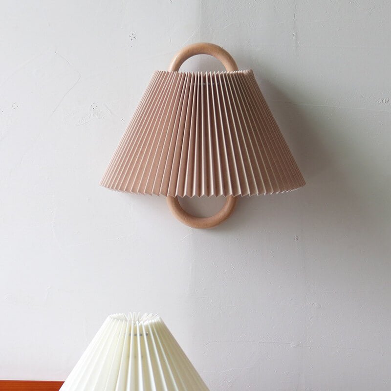 Modern Solid Wood Wall Sconce Pleated Semi-Circle Shade Detail