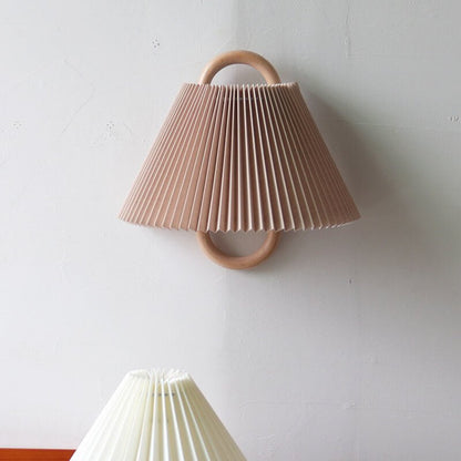 Modern Solid Wood Wall Sconce Pleated Semi-Circle Shade Detail