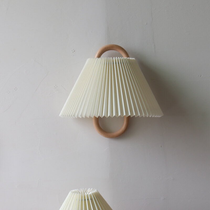 Modern Solid Wood Wall Sconce Pleated Semi-Circle Shade Front