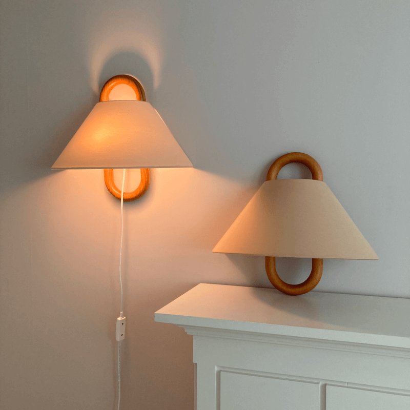 Modern Solid Wood Wall Sconce Pleated Semi-Circle Shade Hero