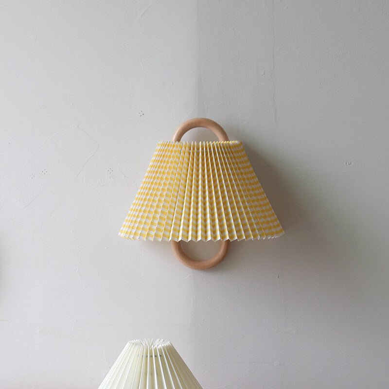 Modern Solid Wood Wall Sconce Pleated Semi-Circle Shade View 12