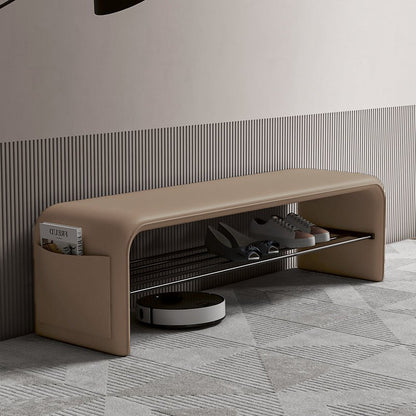Modern Synthetic Leather Shoe Shelf Bench Waterfall Arch Back