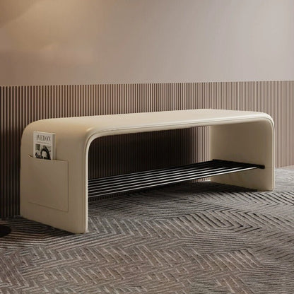 Modern Synthetic Leather Shoe Shelf Bench Waterfall Arch Detail