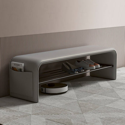Modern Synthetic Leather Shoe Shelf Bench Waterfall Arch Side