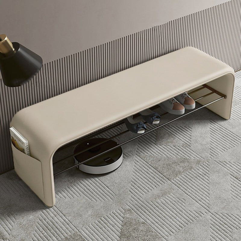 Modern Synthetic Leather Shoe Shelf Bench Waterfall Arch View 19