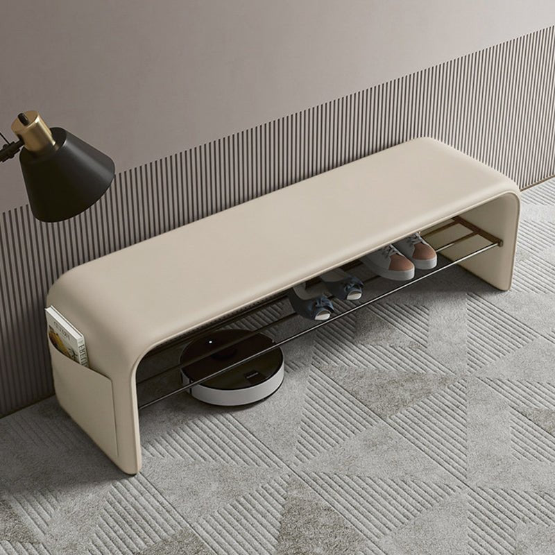 Modern Synthetic Leather Shoe Shelf Bench Waterfall Arch View 20