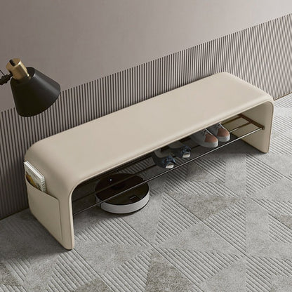 Modern Synthetic Leather Shoe Shelf Bench Waterfall Arch View 20