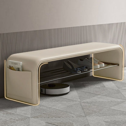 Modern Synthetic Leather Shoe Shelf Bench Waterfall Arch View 21