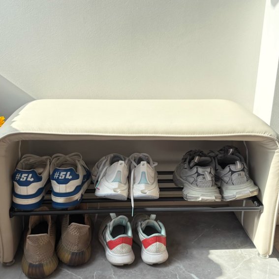 Modern Synthetic Leather Shoe Shelf Bench Waterfall Arch View 25