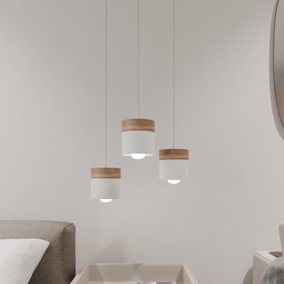 Modern Wood Metal Pendant Light Two Tier Cylinder Alternate