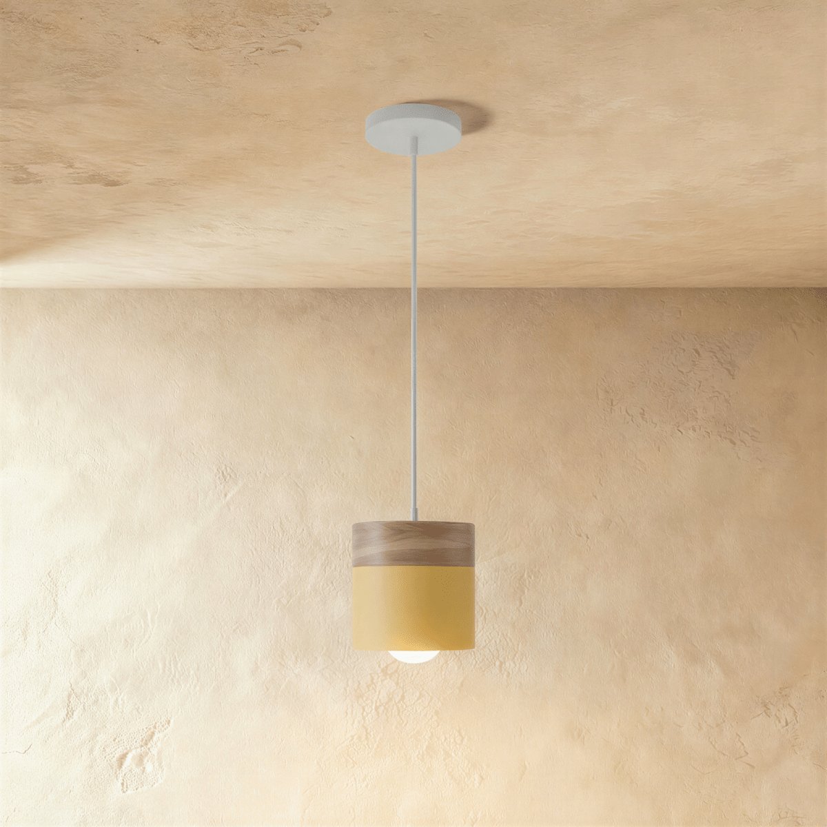 Modern Wood Metal Pendant Light Two Tier Cylinder Angle