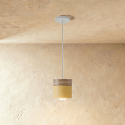 Modern Wood Metal Pendant Light Two Tier Cylinder Angle