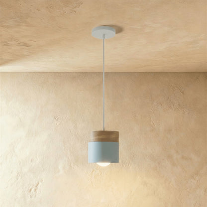 Modern Wood Metal Pendant Light Two Tier Cylinder Back