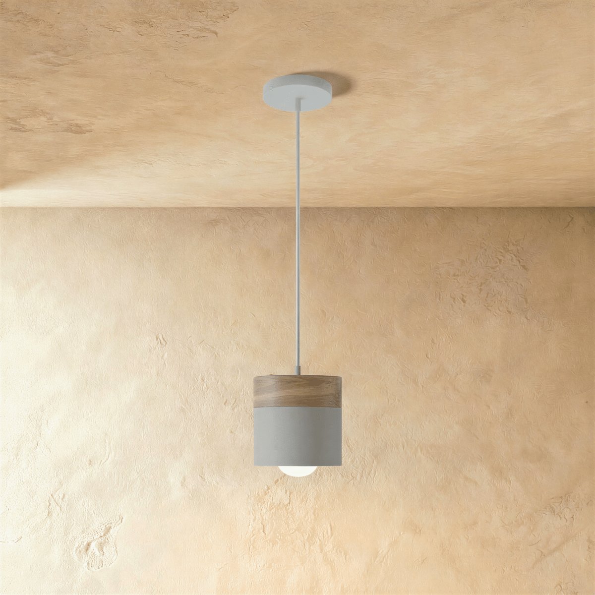 Modern Wood Metal Pendant Light Two Tier Cylinder Front