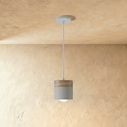 Modern Wood Metal Pendant Light Two Tier Cylinder Front