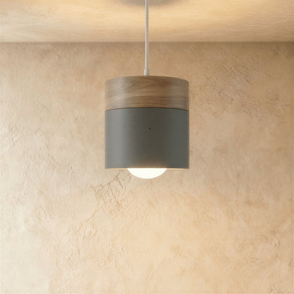 Modern Wood Metal Pendant Light Two Tier Cylinder Full