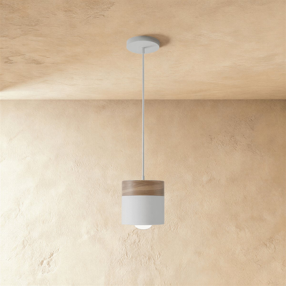 Modern Wood Metal Pendant Light Two Tier Cylinder Hero