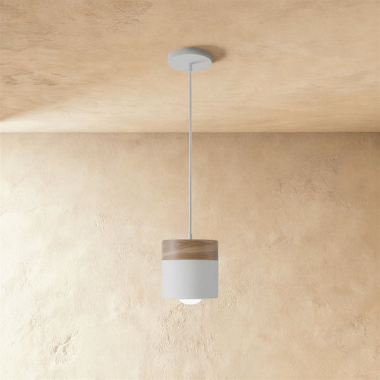 Modern Wood Metal Pendant Light Two Tier Cylinder Hero