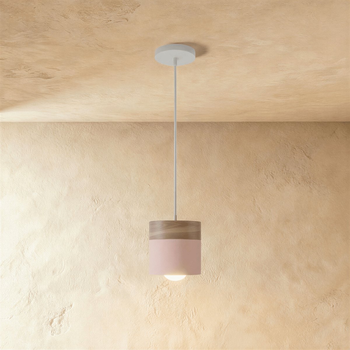 Modern Wood Metal Pendant Light Two Tier Cylinder Lifestyle