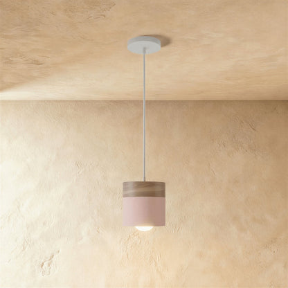 Modern Wood Metal Pendant Light Two Tier Cylinder Lifestyle