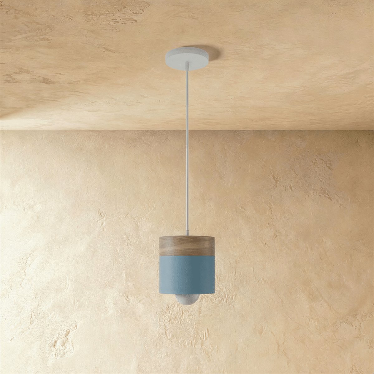Modern Wood Metal Pendant Light Two Tier Cylinder Side