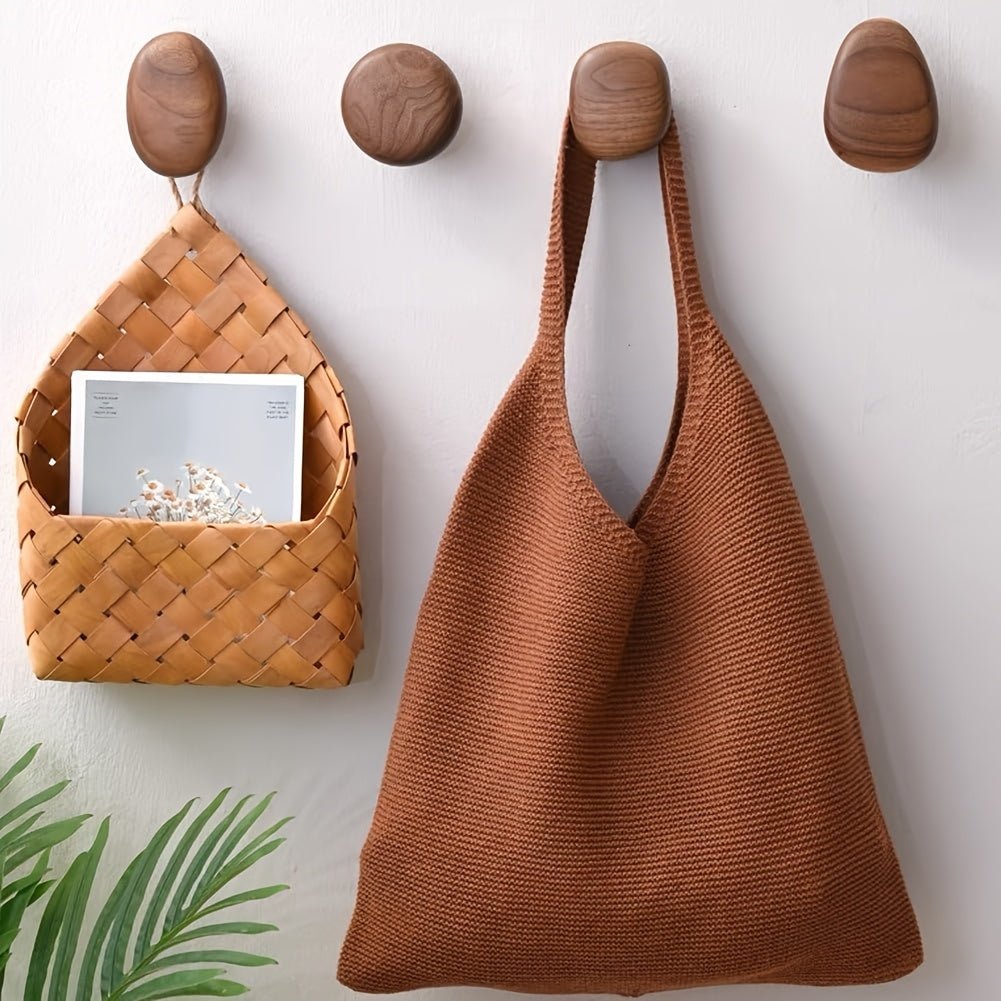 Modern Wood Pebble Wall Hook Floating Metal Bookshelf Front