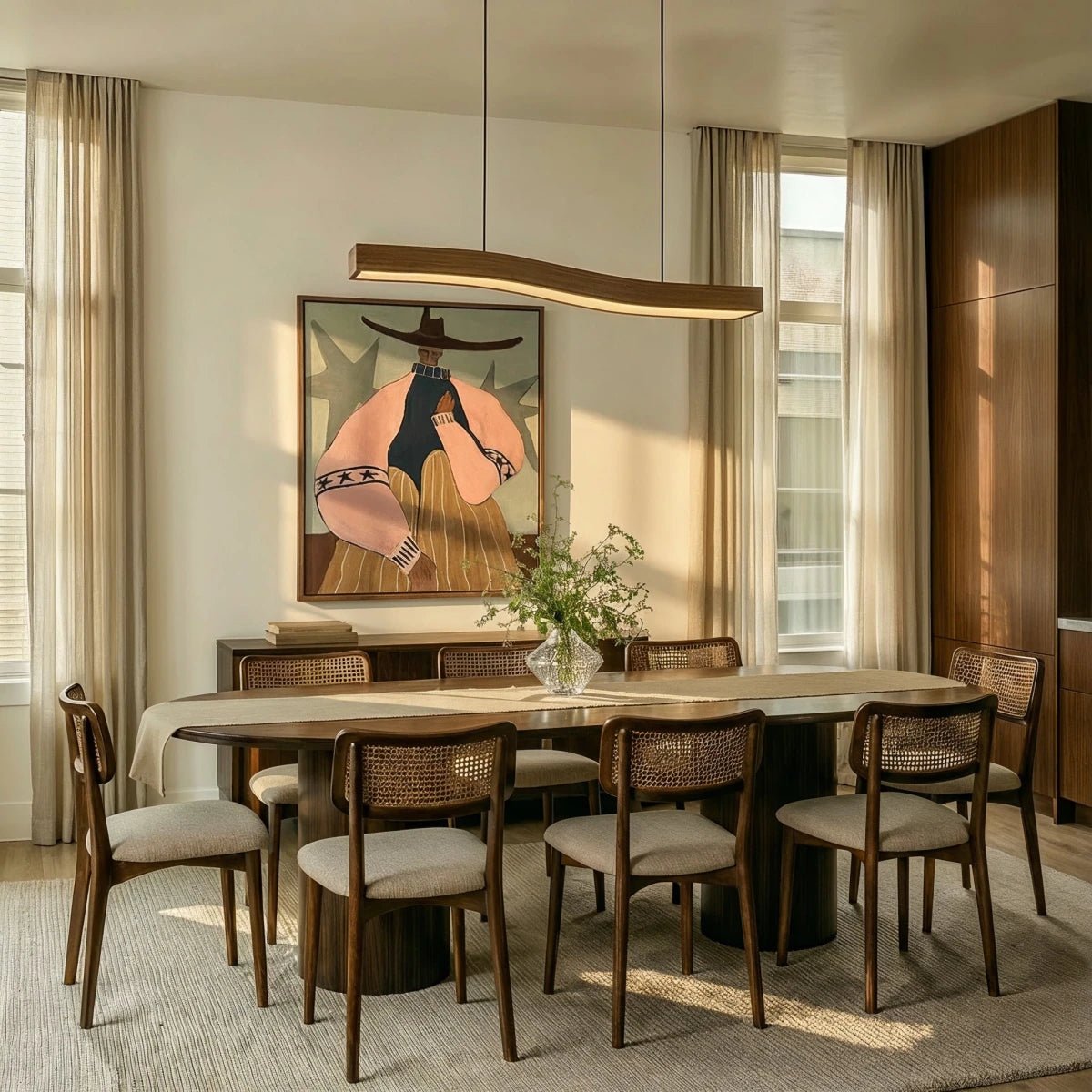 Modern Wood Pendant Light Wave Bar LED Back