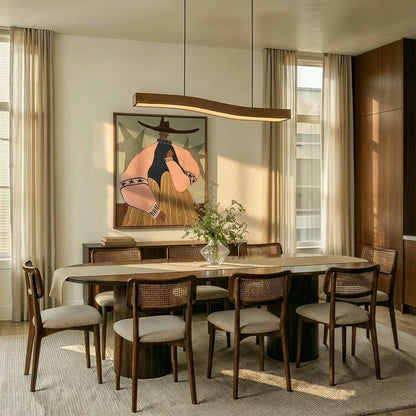 Modern Wood Pendant Light Wave Bar LED Back