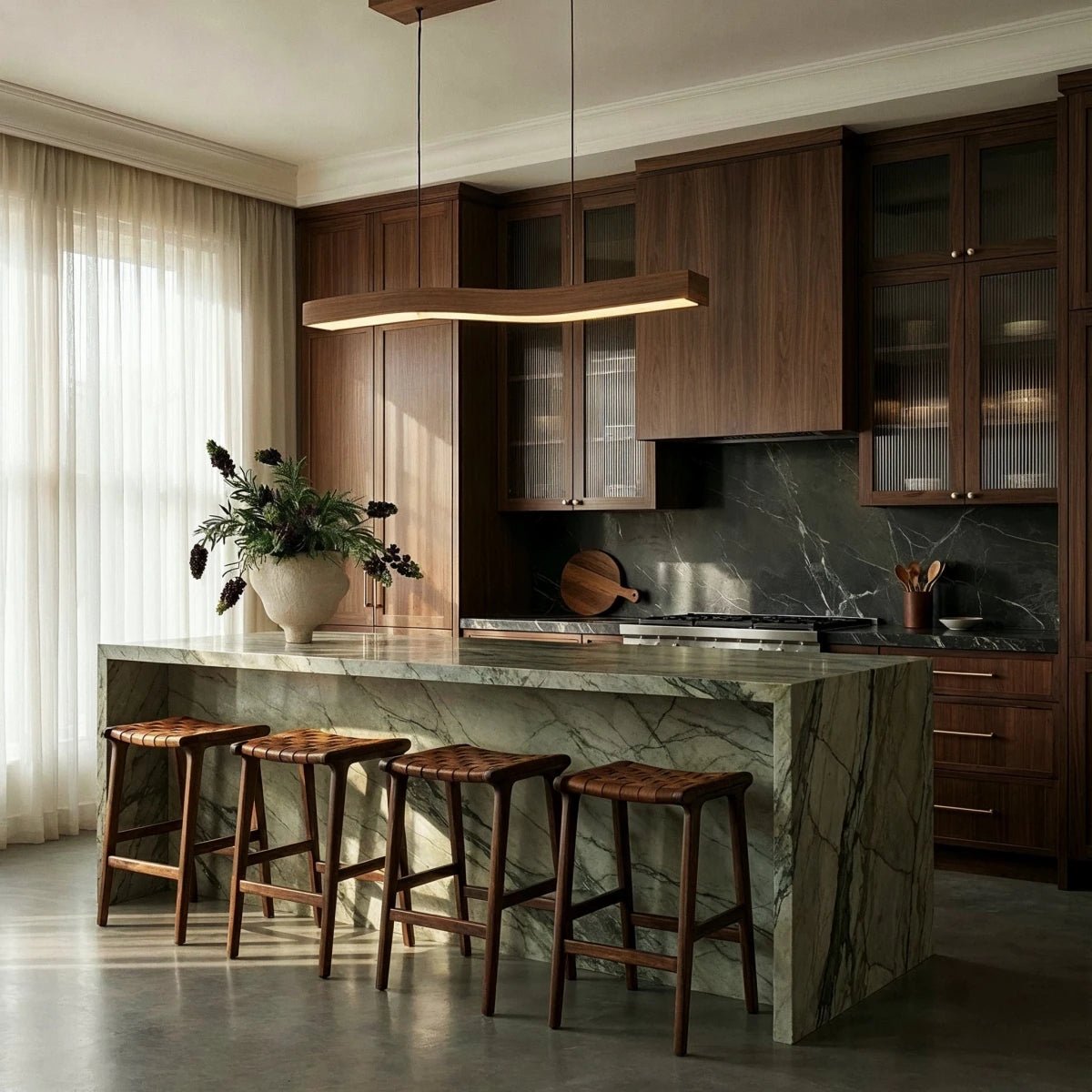Modern Wood Pendant Light Wave Bar LED Detail