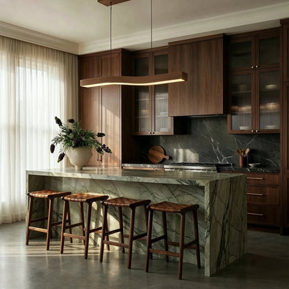 Modern Wood Pendant Light Wave Bar LED Detail