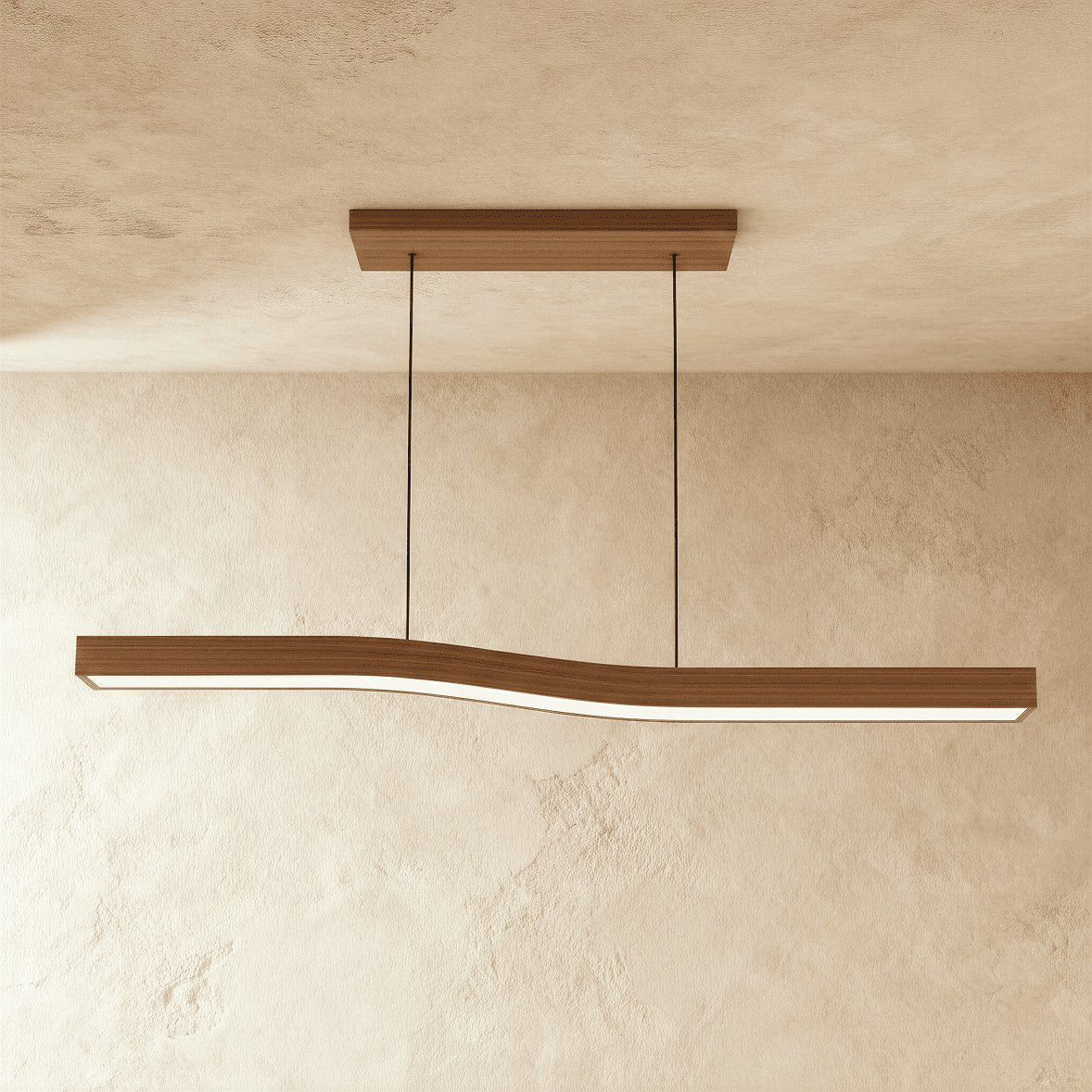 Modern Wood Pendant Light Wave Bar LED Front