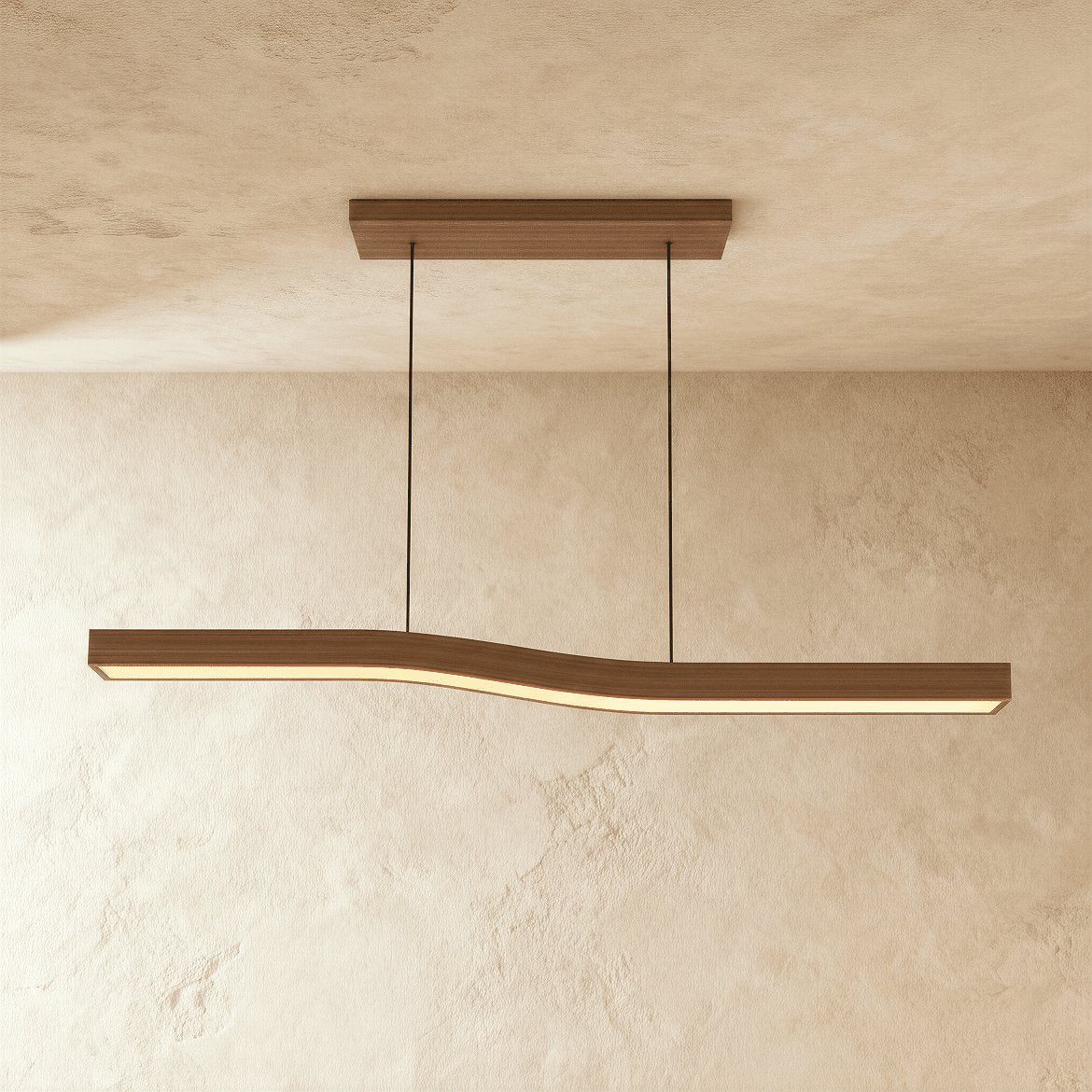 Modern Wood Pendant Light Wave Bar LED Hero