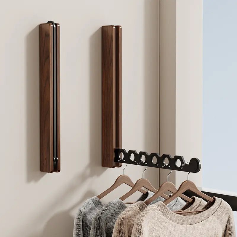 Modern Wooden Fold Flat Wall Hanger Rail Close Up