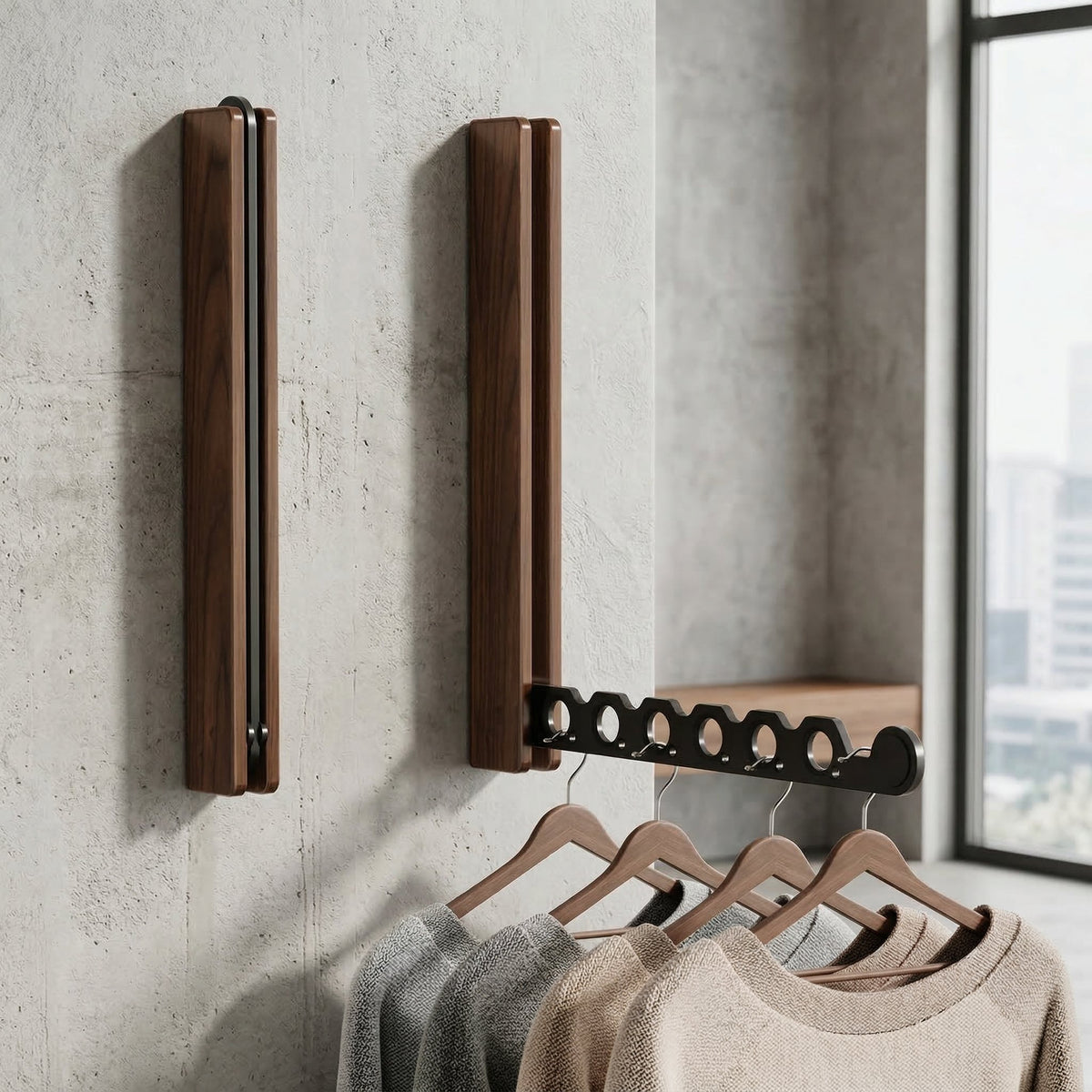 Modern Wooden Fold Flat Wall Hanger Rail Hero