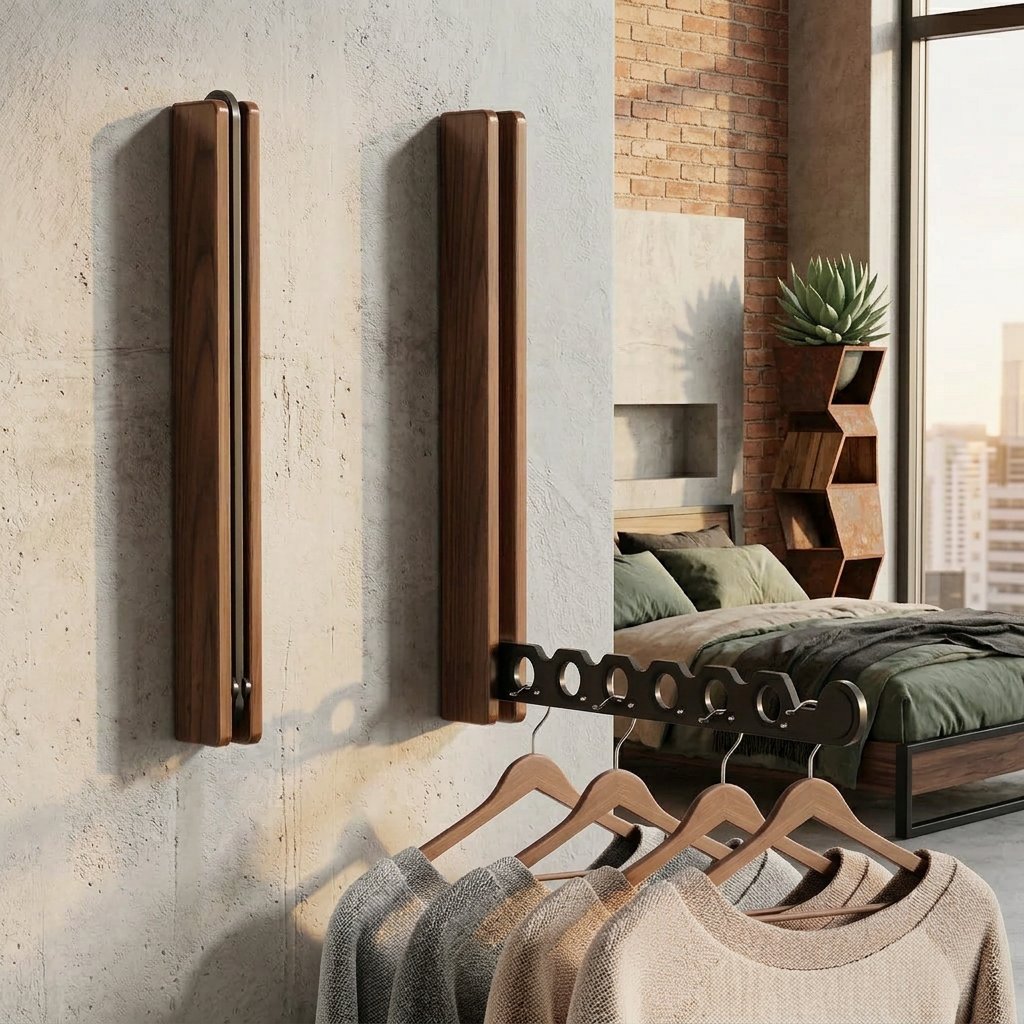 Modern Wooden Fold Flat Wall Hanger Rail Side