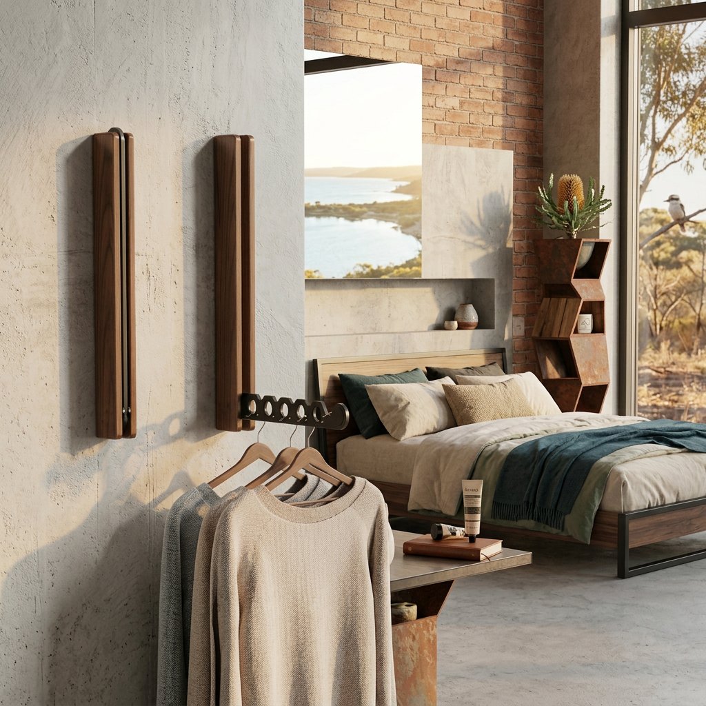 Modern Wooden Fold Flat Wall Hanger Rail View 12