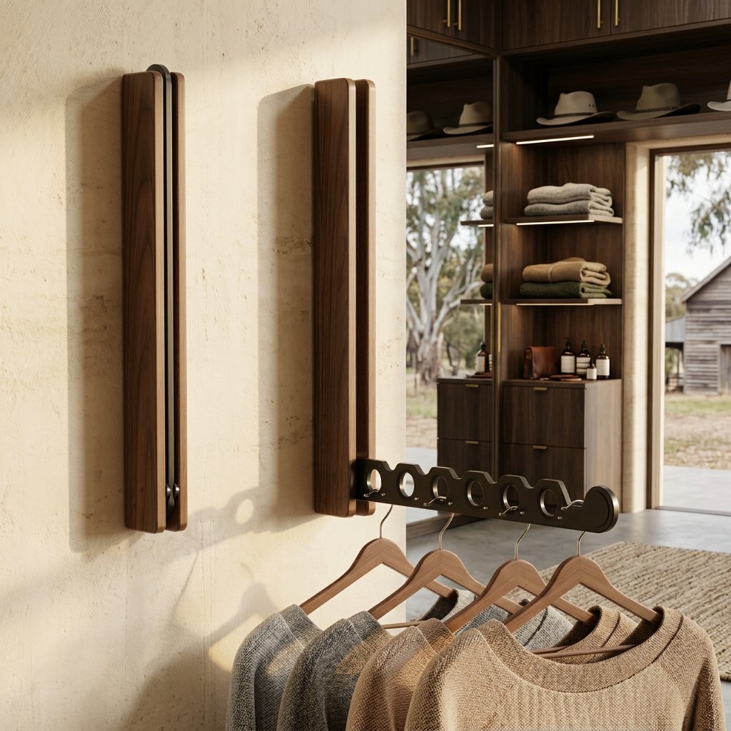 Modern Wooden Fold Flat Wall Hanger Rail View 15