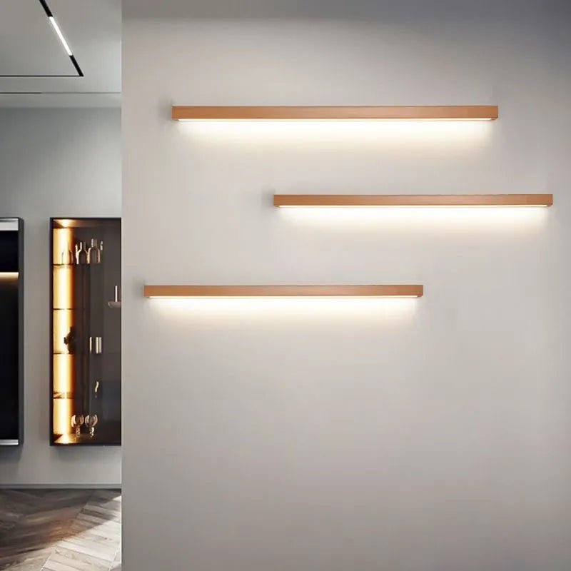 Muto Linear Mirror Wooden Front Vanity Wall Lamp Angle