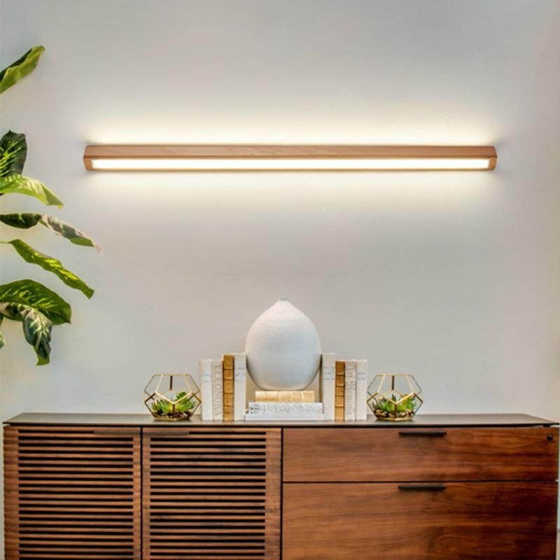 Muto Linear Mirror Wooden Front Vanity Wall Lamp Front