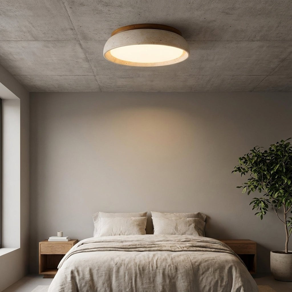 Natural Travertine LED Flush Mount Ceiling Light Disc Hero