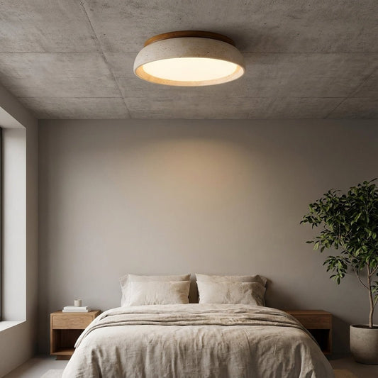 Natural Travertine LED Flush Mount Ceiling Light Disc Hero