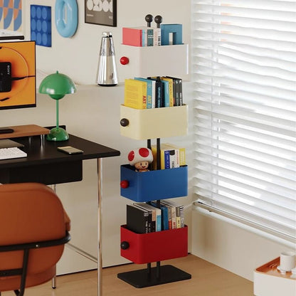 Nordic Iron Glass Stone Base Bookshelf Rotating Cubes Front