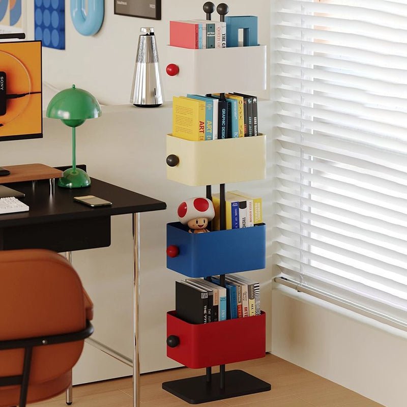Nordic Iron Glass Stone Base Bookshelf Rotating Cubes View 12