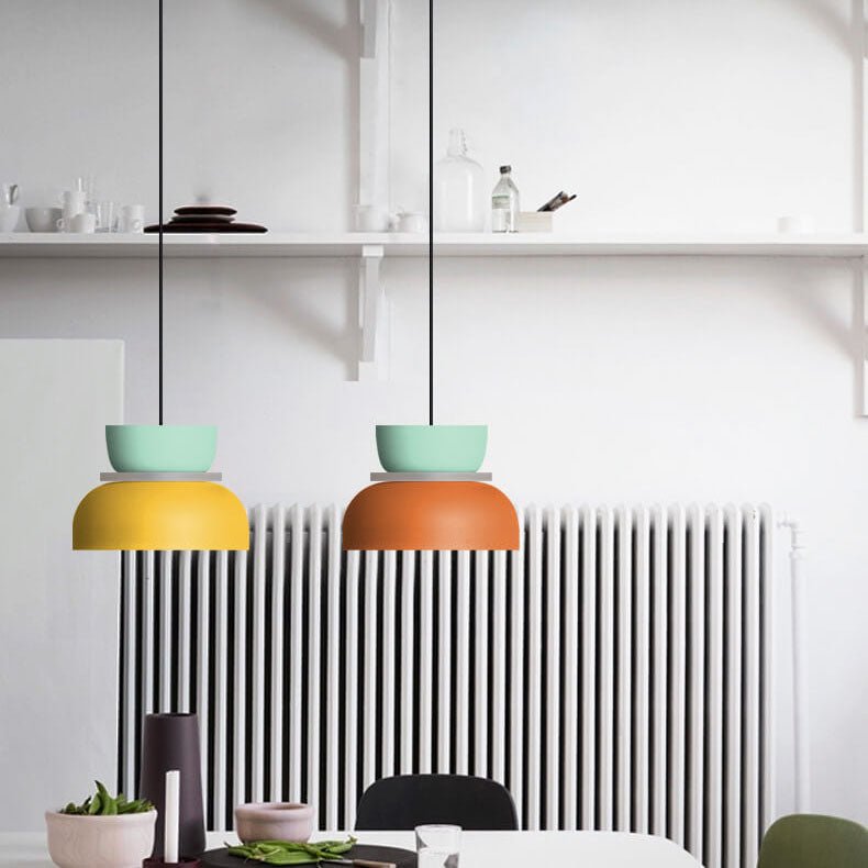 Nordic Metal LED Pendant Light Macaron Tiered Shade Close Up