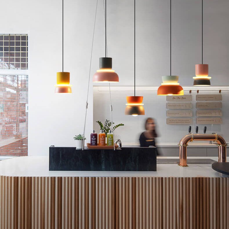 Nordic Metal LED Pendant Light Macaron Tiered Shade Front