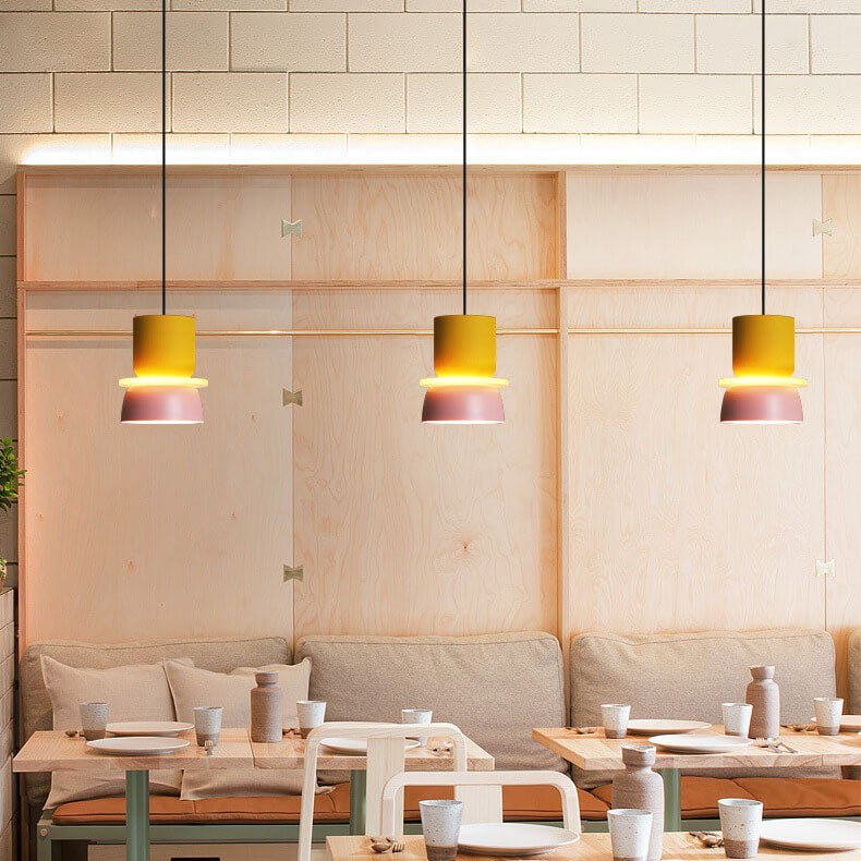 Nordic Metal LED Pendant Light Macaron Tiered Shade Full