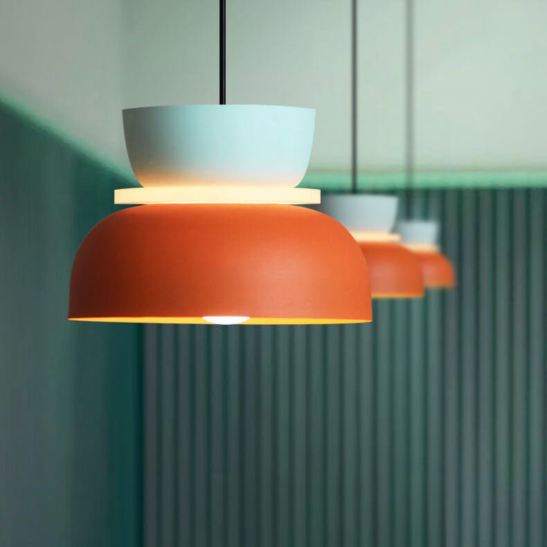Nordic Metal LED Pendant Light Macaron Tiered Shade Side