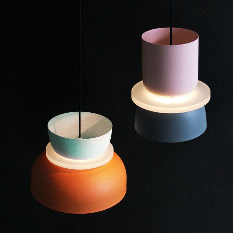 Nordic Metal LED Pendant Light Macaron Tiered Shade View 11