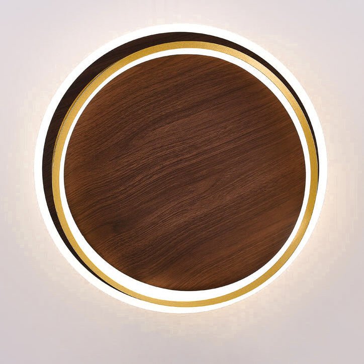 Nordic Minimalist Circular Walnut Grain LED Flush Mount Ceiling Light Alternate