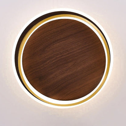 Nordic Minimalist Circular Walnut Grain LED Flush Mount Ceiling Light Alternate